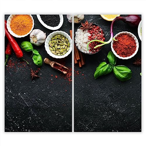 SMTDeco Herdabdeckplatte 2×30×52 cm – ESG gehärtetes Glas, kratzfest & rutschfest – Spritzschutz & Schneidebrett – für Induktion/Ceranfeld – 2-teilig, Motiv Zweiteilig Vorstand Schwarz von SmartDecoration
