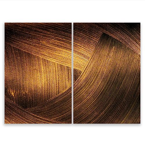 SMTDeco Herdabdeckplatte 2×35×52 cm – Mehr Arbeitsfläche, Spritzschutz & Schneidebrett – ESG Glas, kratzfest – für Induktion/Ceranfeld – 2-teilig, Motiv Zweiteilig Bild Gold von SmartDecoration