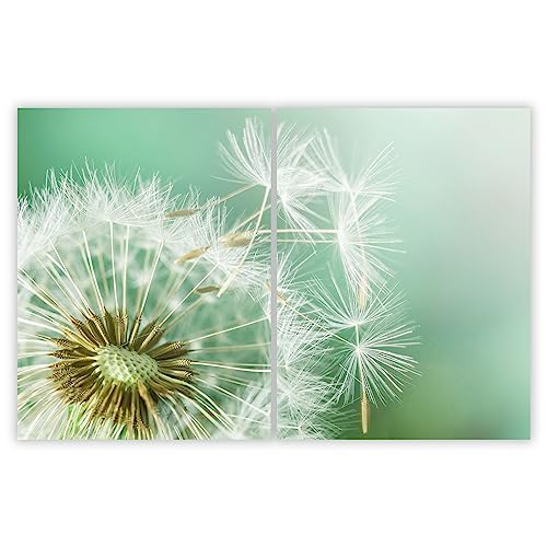 SMTDeco Herdabdeckplatte 2×40×52 cm – ESG gehärtetes Glas, kratzfest & rutschfest – Spritzschutz & Schneidebrett – für Induktion/Ceranfeld – 2-teilig, Motiv Zweiteilig Blumen Grün von SmartDecoration