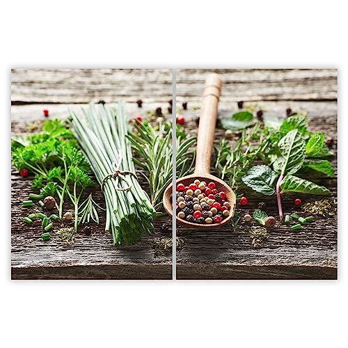 SMTDeco Herdabdeckplatte 2×40×52 cm – ESG gehärtetes Glas, kratzfest & rutschfest – Spritzschutz & Schneidebrett – für Induktion/Ceranfeld – 2-teilig, Motiv Zweiteilig Gewürze Grau von SMTDeco