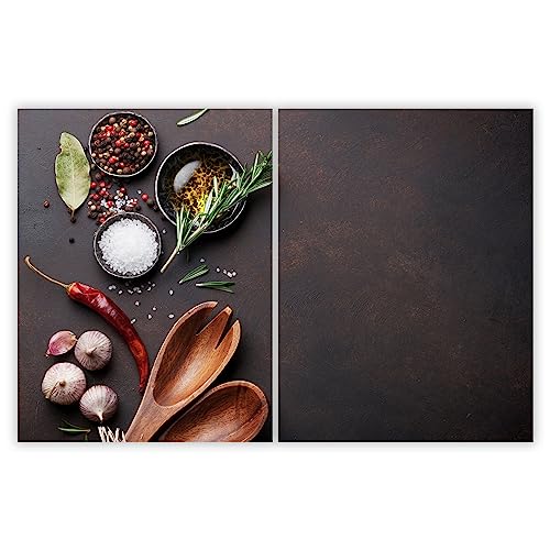 SMTDeco Herdabdeckplatte 2×40×52 cm – ESG gehärtetes Glas, kratzfest & rutschfest – Spritzschutz & Schneidebrett – für Induktion/Ceranfeld – 2-teilig, Motiv Zweiteilig Gewürze Grau von SmartDecoration