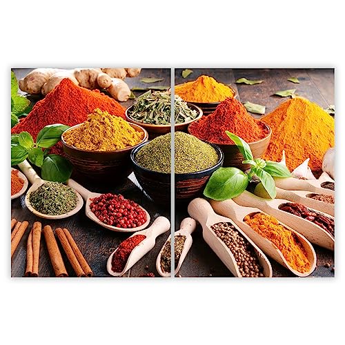 SMTDeco Herdabdeckplatte 2×40×52 cm – ESG gehärtetes Glas, kratzfest & rutschfest – Spritzschutz & Schneidebrett – für Induktion/Ceranfeld – 2-teilig, Motiv Zweiteilig Gewürze Grau von SMTDeco