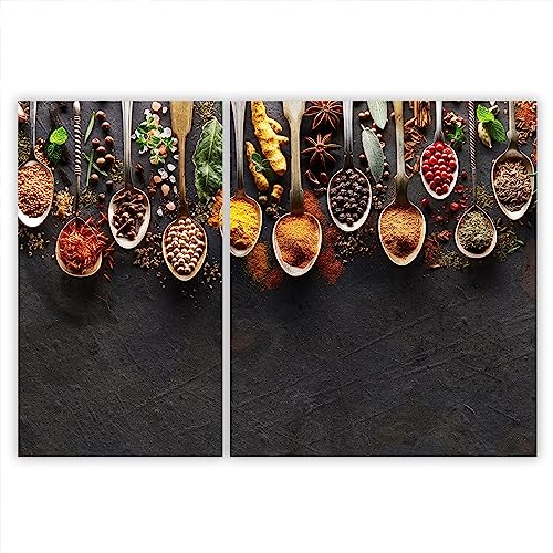 SMTDeco Herdabdeckplatte 30x52+45x52 cm – ESG gehärtetes Glas, kratzfest & rutschfest – Spritzschutz & Schneidebrett – für Induktion/Ceranfeld – 2-teilig, Motiv Zweiteilig Kräuter Grau von SmartDecoration