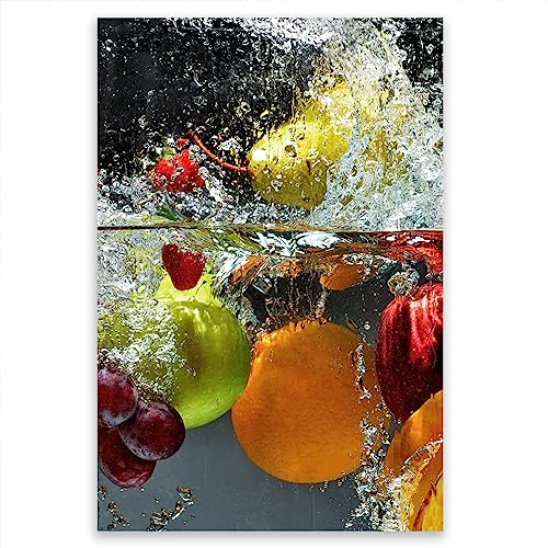 SMTDeco Herdabdeckplatte 35×52 cm – Mehr Arbeitsfläche, Spritzschutz & Schneidebrett – ESG Glas, kratzfest – für Induktion/Ceranfeld – 1-teilig, Motiv Obst Grau von SmartDecoration