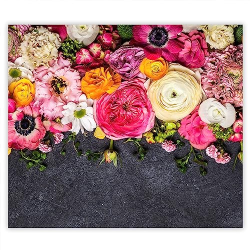 SMTDeco Herdabdeckplatte 60×52 cm – Mehr Arbeitsfläche, Spritzschutz & Schneidebrett – ESG Glas, kratzfest – für Induktion/Ceranfeld – 1-teilig, Motiv Blumen Rosa von SMTDeco