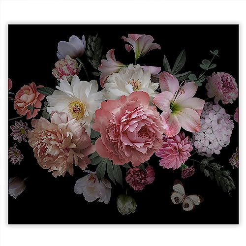 SMTDeco Herdabdeckplatte 60×52 cm – Mehr Arbeitsfläche, Spritzschutz & Schneidebrett – ESG Glas, kratzfest – für Induktion/Ceranfeld – 1-teilig, Motiv Blumen Schwarz von SmartDecoration