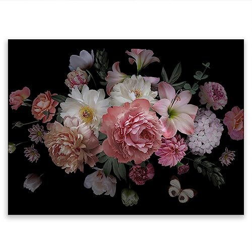 SMTDeco Herdabdeckplatte 70×52 cm – Mehr Arbeitsfläche, Spritzschutz & Schneidebrett – ESG Glas, kratzfest – für Induktion/Ceranfeld – 1-teilig, Motiv Blumen Schwarz von SmartDecoration