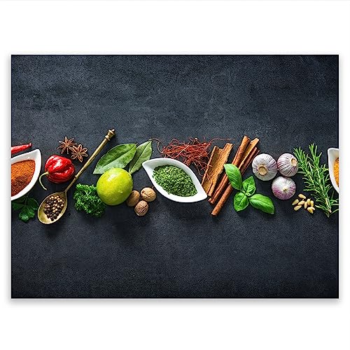 SMTDeco Herdabdeckplatte 70×52 cm – Mehr Arbeitsfläche, Spritzschutz & Schneidebrett – ESG Glas, kratzfest – für Induktion/Ceranfeld – 1-teilig, Motiv Kräuter Grau von SmartDecoration