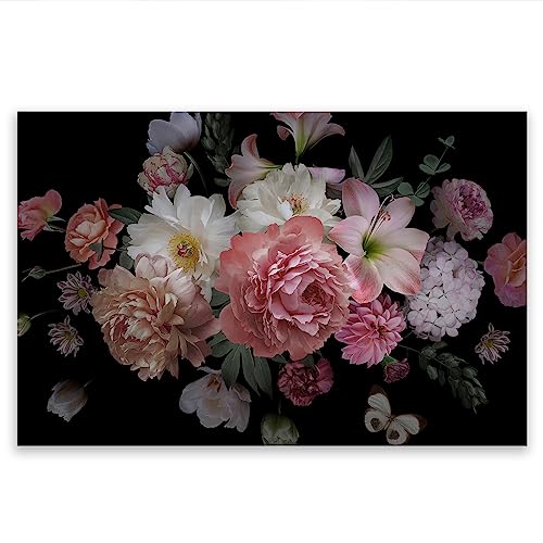 SMTDeco Herdabdeckplatte 80×52 cm – ESG gehärtetes Glas, kratzfest & rutschfest – Spritzschutz & Schneidebrett – für Induktion/Ceranfeld – 1-teilig, Motiv Blumen Schwarz von SmartDecoration