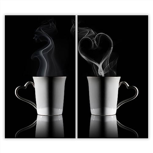 SmartDecoration Herdabdeckplatte Ceranfeldabdeckung aus Glas 2 x 30x52 cm Zweiteilig Motiv "Kaffee" Schwarz (100320) von SmartDecoration