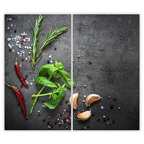 SMTDeco Herdabdeckplatte Ceranfeld Abdeckplatte Herdabdeckung Herdplatten Abdeckungen Induktionskochfeld 2 x 30x52 cm Zweiteilig Kräuter Grau von SMTDeco