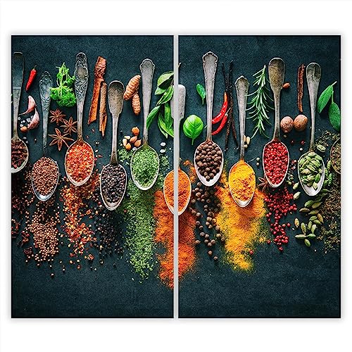 SMTDeco Herdabdeckplatte 2×30×52 cm – ESG gehärtetes Glas, kratzfest & rutschfest – Spritzschutz & Schneidebrett – für Induktion/Ceranfeld – 2-teilig, Motiv Zweiteilig Stein Grau von SMTDeco