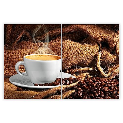 SmartDecoration Herdabdeckplatte Ceranfeldabdeckung aus Glas 2 x 40x52 cm Zweiteilig Motiv "Kaffee" Weiß (100718) von SmartDecoration