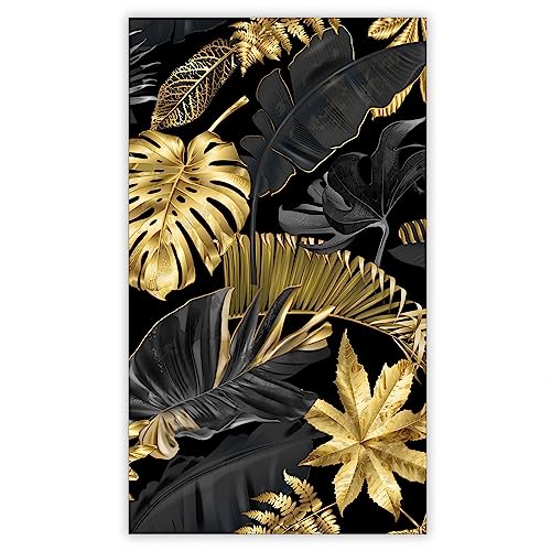 SmartDecoration Herdabdeckplatte Ceranfeldabdeckung aus Glas 30x52 cm Einteilig Motiv "Monstera" Gold (100196) von SmartDecoration