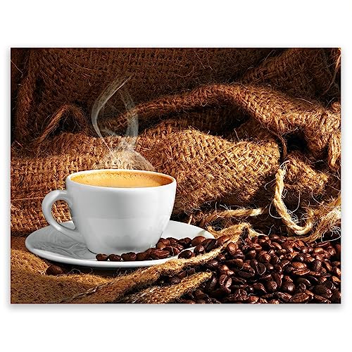 SmartDecoration Herdabdeckplatte Ceranfeldabdeckung aus Glas 52x40 cm Einteilig Motiv "Kaffee" Weiß (100618) von SmartDecoration