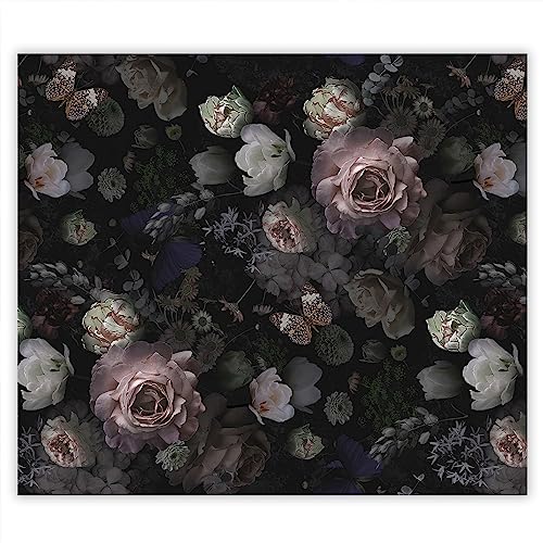 SmartDecoration Herdabdeckplatte Ceranfeldabdeckung aus Glas 60x52 cm Einteilig Motiv "Blumen" Schwarz (100845) von SmartDecoration