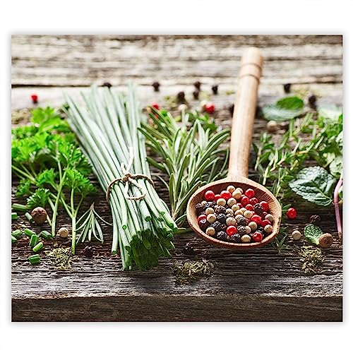 SMTDeco Herdabdeckplatte 60×52 cm – Mehr Arbeitsfläche, Spritzschutz & Schneidebrett – ESG Glas, kratzfest – für Induktion/Ceranfeld – 1-teilig, Motiv Gewürze Grau von SmartDecoration