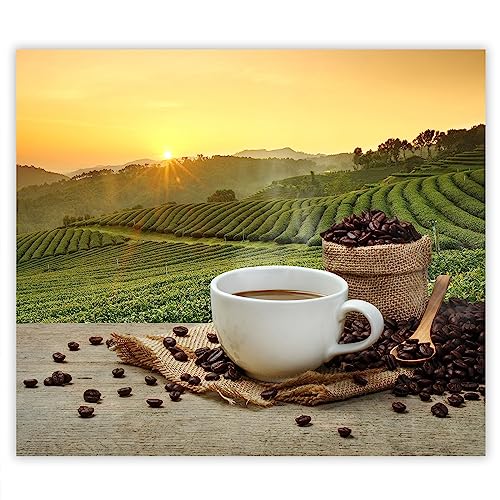 SmartDecoration Herdabdeckplatte Ceranfeldabdeckung aus Glas 60x52 cm Einteilig Motiv "Kaffee" Grün (100824) von SmartDecoration