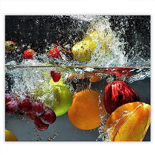 SmartDecoration Herdabdeckplatte Ceranfeldabdeckung aus Glas 60x52 cm Einteilig Motiv "Obst" Grau (100850) von SmartDecoration