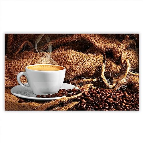 SmartDecoration Herdabdeckplatte Ceranfeldabdeckung aus Glas 90x52 cm Einteilig Motiv "Kaffee" Weiß (101218) von SmartDecoration