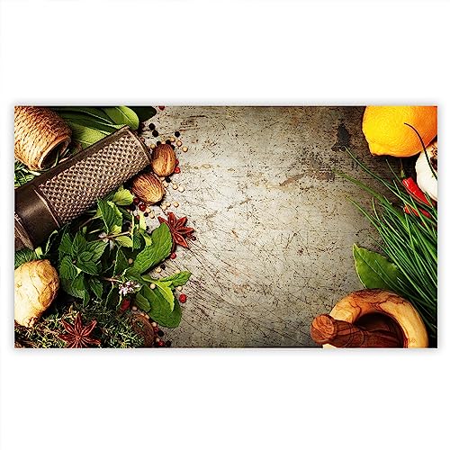 SmartDecoration Herdabdeckplatte Ceranfeldabdeckung aus Glas 90x52 cm Einteilig Motiv "Kräuter" Grau (101268) von SmartDecoration