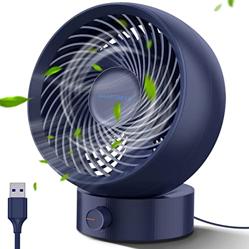 SMARTDEVIL USB Ventilator, Mini Ventilator Klein Leise Tischventilator Stufenlose Geschwindigkeit 20 ° Einstellen, USB Desk Fan Geräuscharm, USB Fan Einfach zu Tragen,für Büro, Zuhause (Blau) von SMARTDEVIL
