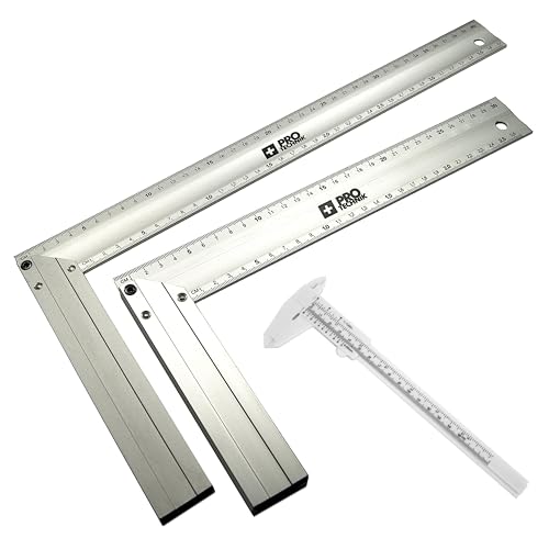 Anschlagwinkel Set 300mm, 400mm Zimmermannswinkel Aluminium Tischlerwinkel 30cm, 40cm Winkel-messer Schreinerwinkel. Inklusive 150mm Messschieber! von SmartPack