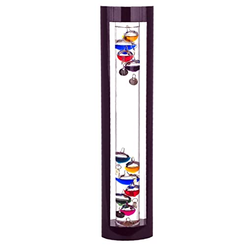 Galileo-Thermometer-Glas- und Holzrohr 44 cm, im Freien oder innen, analoge, schwimmende Kugeln von ROCKING GIFTS