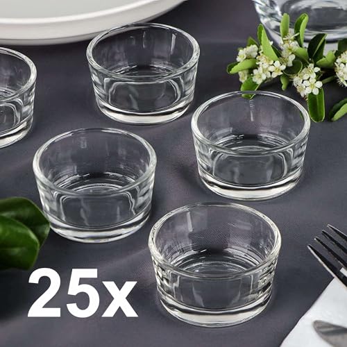 SmartProduct 25 Stück Teelichtgläser Set - Teelichthalter ideal für Teelichter und Kerzen – 5 cm x 3,2cm Gläser als Kerzenhalter für Gastro, Hochzeit, Partys und Tischdeko von SmartProduct