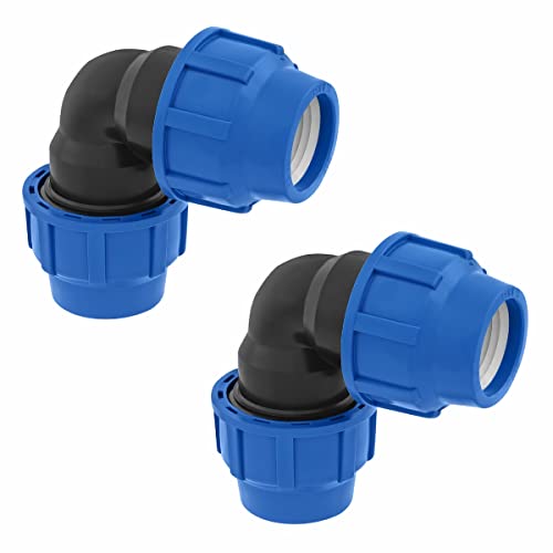 SmartProduct 25mm PE Rohr Verschraubung Winkel 90 Grad PN16 DVGW Trinkwasser zertifiziert – 25 mm Klemmverbinder für Innen- und Außeninstallationen – PP Kupplung für PE80 PE100 Rohren - 2er-Pack von SmartProduct