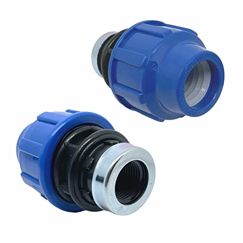 SmartProduct PP Kupplung MDPE 25mm x 1/2 Zoll mit Innengewinde IG - Verschraubung für PE Rohr PN16 DVGW Trinkwasser zertifiziert – 25 mm Klemmverbinder Adapter für PE80 PE100 Rohren - 2 Stück von SmartProduct