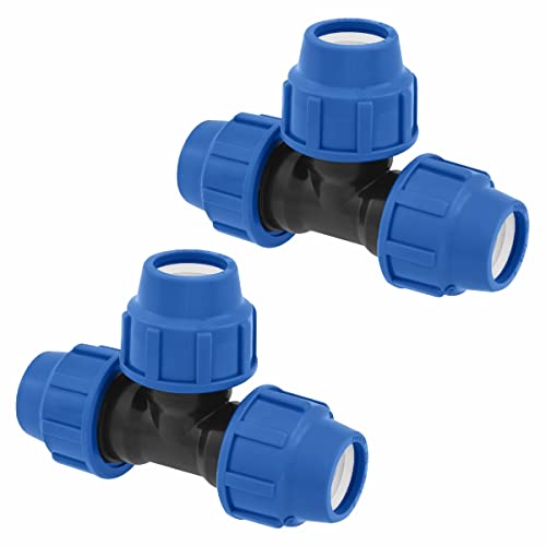 SmartProduct T-Stück PE Rohr Fitting 20mm x 20mm x 20 mm Verschraubung PN16 DVGW Trinkwasser zertifiziert – Klemmverbinder – PP T Stück Kupplung kompatibel mit PE80 PE100 Rohren - 2er-Pack von SmartProduct