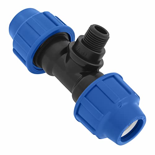 SmartProduct T-Stück PE Rohr Fitting 25mm x 1/2 x 25 mm Außengewinde AG Verschraubung PN16 DVGW Trinkwasser zertifiziert – Klemmverbinder – PP T Stück Kupplung für PE80 PE100 Rohren – 1 Stück von SmartProduct