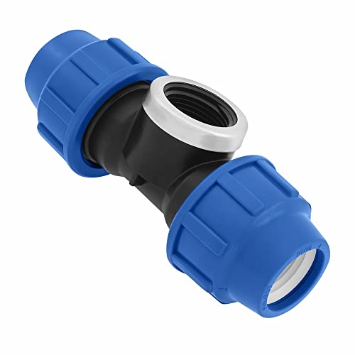 SmartProduct T-Stück PE Rohr Fitting 25mm x 1/2 x 25 mm Innengewinde IG Verschraubung PN16 DVGW Trinkwasser zertifiziert – Klemmverbinder – PP T Stück Kupplung für PE80 PE100 Rohren – 1 Stück von SmartProduct