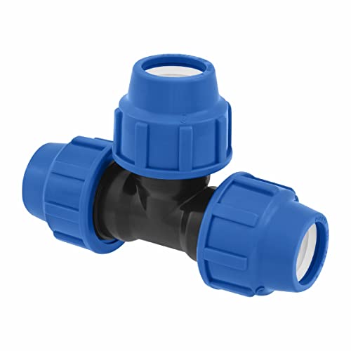 SmartProduct T-Stück PE Rohr Fitting 25mm x 25mm x 25 mm Verschraubung PN16 DVGW Trinkwasser zertifiziert – Klemmverbinder – PP T Stück Kupplung kompatibel mit PE80 PE100 Rohren - 1 Stück von SmartProduct