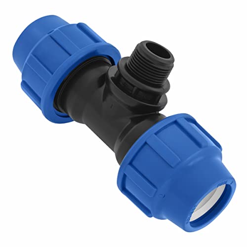 SmartProduct T-Stück PE Rohr Fitting 25mm x 3/4 x 25 mm Außengewinde AG Verschraubung PN16 DVGW Trinkwasser zertifiziert – Klemmverbinder – PP T Stück Kupplung für PE80 PE100 Rohren – 1 Stück von SmartProduct