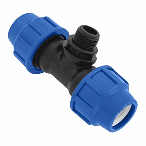 SmartProduct T-Stück PE Rohr Fitting 32mm x 3/4 x 32 mm Außengewinde AG Verschraubung PN16 DVGW Trinkwasser zertifiziert – Klemmverbinder – PP T Stück Kupplung für PE80 PE100 Rohren – 1 Stück von SmartProduct