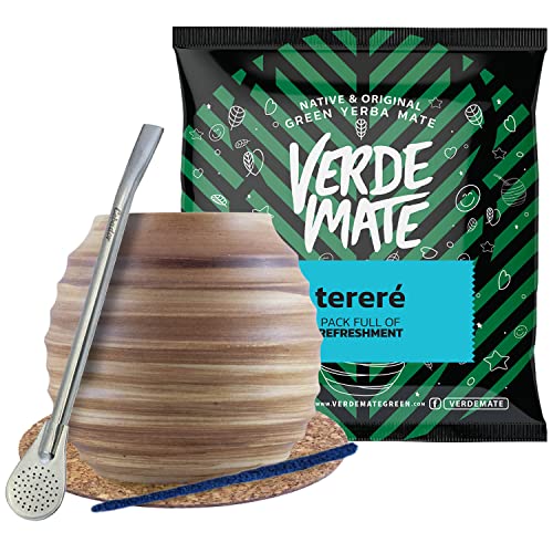 Cebador Mate Tee Starter Set | Set für Anfänger| Großer Keramischer Mate Becher 350ml | Edelstahl Bombilla | Korkuntersetzer | Reiniger | Produkt von Cebador