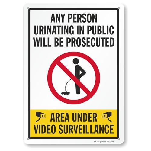 SmartSign 35,6 x 25,4 cm "Any Person Urinating In Public Will Be Prosecuted - Area Under Video Surveillance Metallschild, 40 mm laminiertes, rostfreies Aluminium, mehrfarbig von SmartSign