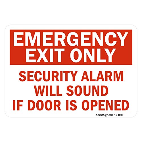 SmartSign "Emergency Exit Only - Security Alarm Will Sound If Door is Opened" Etikett, 17,8 x 25,4 cm, laminiertes Vinyl von SmartSign