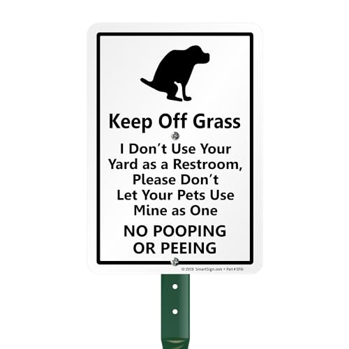 SmartSign Lustiges Hundekotschild mit Aufschrift "Keep Off Grass" für Rasen, 53,3 cm hoher Pfahl und Schilder-Set von SmartSign