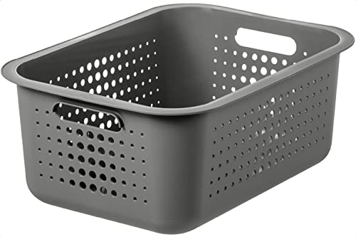 SmartStore 10L Aufbewahrungskorb aus recyceltem Plastik mit Griffen - Taupe - Ineinander & übereinander stapelbar - 10 Jahre Garantie - Mittlerer Korb - 37 x 28 x 15 cm von SmartStore