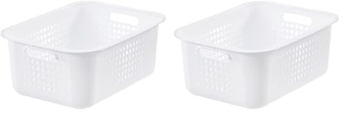SmartStore 10L Aufbewahrungskorb aus recyceltem Plastik mit Griffen - Weiß - Ineinander & übereinander stapelbar - 10 Jahre Garantie - Mittlerer Korb - 37 x 28 x 15 cm (Packung mit 2) von SmartStore