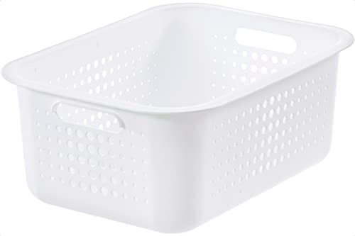 SmartStore 10L Aufbewahrungskorb aus recyceltem Plastik mit Griffen - Weiß - Ineinander & übereinander stapelbar - 10 Jahre Garantie - Mittlerer Korb - 37 x 28 x 15 cm von SmartStore