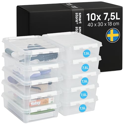 SmartStore - 10x Aufbewahrungsbox mit Deckel Classic 7,5L (40x30x11cm) | Stapelbare Box mit Deckel | Lebensmittelechte Kunststoffbox | Plastikbox mit Deckel & verstärkten Ecken | 10 Jahre Garantie von SmartStore