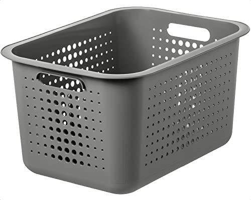 SmartStore 13L Aufbewahrungskorb aus recyceltem Plastik mit Griffen - Taupe - ineinander und übereinander stapelbar - 10 Jahre Garantie - Mittlerer Korb - L37 x B28 x H20 cm von SmartStore