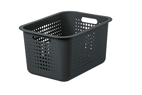 SmartStore 13L Aufbewahrungskorb aus recyceltem Plastik mit Griffen - Taupe - ineinander und übereinander stapelbar - 10 Jahre Garantie - Mittlerer Korb - L37 x B28 x H20 cm von SmartStore