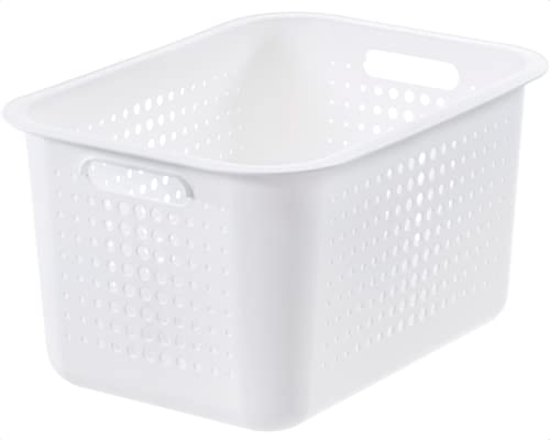 SmartStore 13L Aufbewahrungskorb aus recyceltem Plastik mit Griffen - Weiß - ineinander und übereinander stapelbar - 10 Jahre Garantie - Mittlerer Korb - L37 x B28 x H20 cm von SmartStore