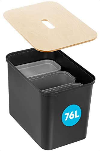 SmartStore Recycling-Mülleimer – 76 l großer Kücheneimer mit Holzdeckel, 3 x 13 l Eimereinsätze, 2 x kleine Deckel – stabile Recycling-Mülleimer für die Küche – schwarzer Kücheneimer (L x B x H) 57 x SmartStore Recycling-Mülleimer – 76 l großer Kücheneimer mit Holzdeckel, 3 x 13 l Eimereinsätze, 2 x kleine Deckel – stabile Recycling-Mülleimer für die Küche – schwarzer Kücheneimer (L x B x H) 57 x von SmartStore