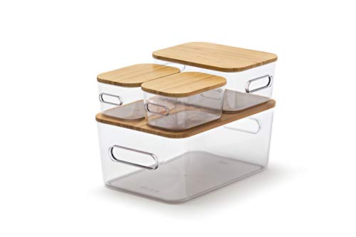 SmartStore - 4er Set Compact M S XS Klarsichtboxen mit Bambusdeckel - Klarsichtbox - Deckel natur von SmartStore